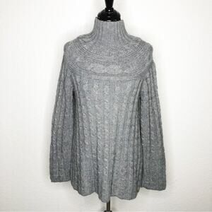Garnet Hill gray cable knit mock turtleneck alpaca wool blend sweater Medium